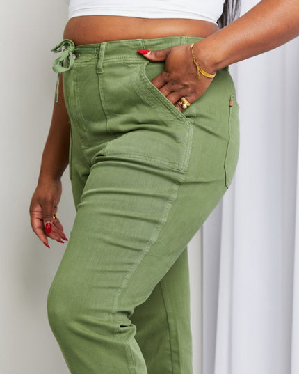 Judy Blue Full Size Drawstring Waist Pocket Jeans - THE AMERICAN BLUE