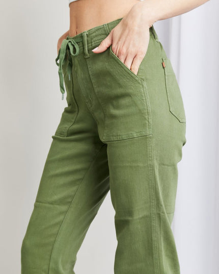 Judy Blue Full Size Drawstring Waist Pocket Jeans - THE AMERICAN BLUE