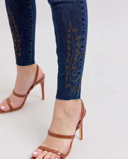 Judy Blue Full Size Embroidered High Rise Skinny Jeans Plus Size - THE AMERICAN BLUE