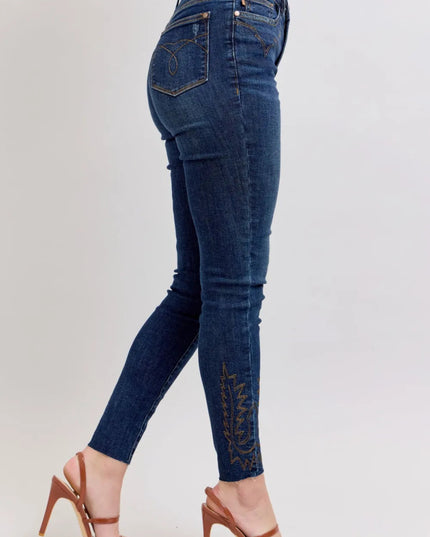 Judy Blue Full Size Embroidered High Rise Skinny Jeans Plus Size - THE AMERICAN BLUE