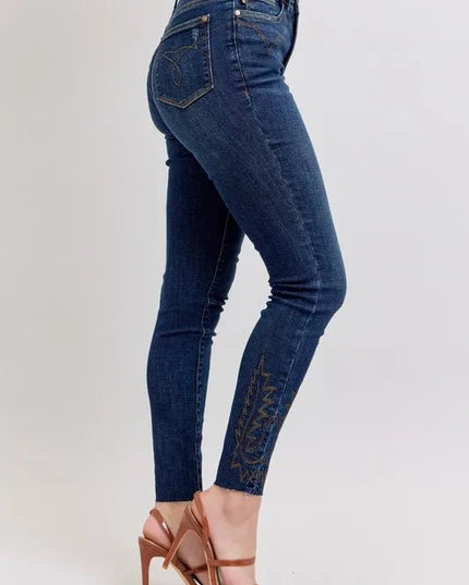 Judy Blue Full Size Embroidered High Rise Skinny Jeans Plus Size - THE AMERICAN BLUE