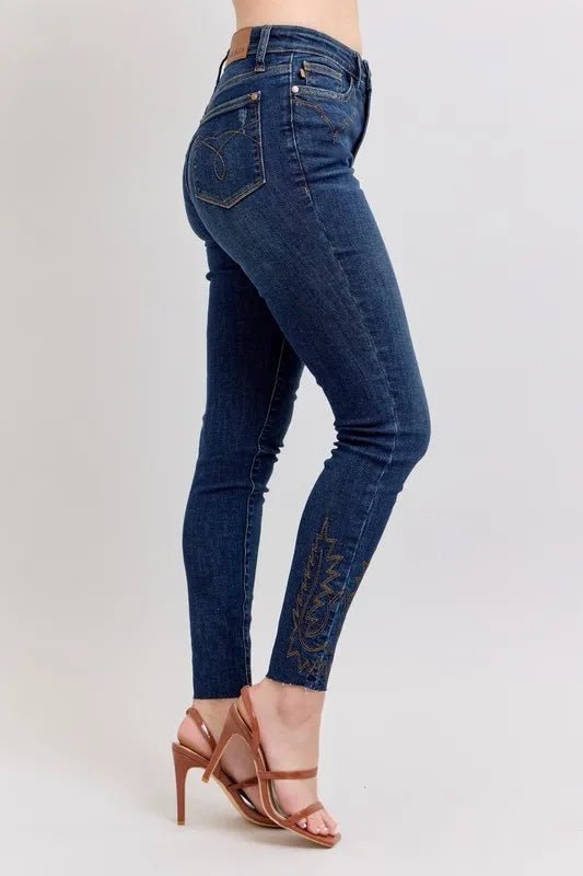 Judy Blue Full Size Embroidered High Rise Skinny Jeans Plus Size - THE AMERICAN BLUE