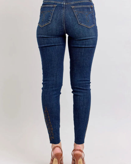 Judy Blue Full Size Embroidered High Rise Skinny Jeans Plus Size - THE AMERICAN BLUE