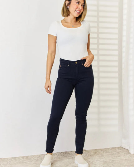 Judy Blue Full Size Garment Dyed Tummy Control Skinny Jeans - THE AMERICAN BLUE