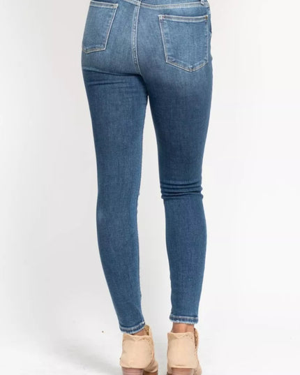 Judy Blue Full Size High Rise Button Fly Skinny Jeans Plus Size - THE AMERICAN BLUE