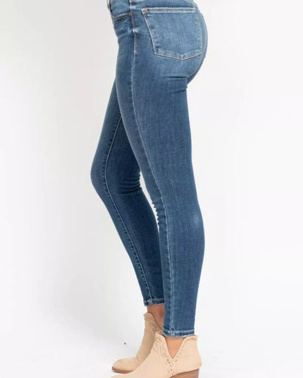 Judy Blue Full Size High Rise Button Fly Skinny Jeans Plus Size - THE AMERICAN BLUE