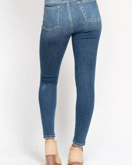 Judy Blue Full Size High Rise Button Fly Skinny Jeans Plus Size - THE AMERICAN BLUE