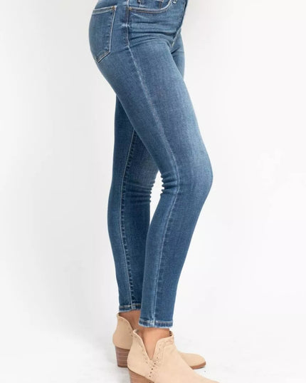 Judy Blue Full Size High Rise Button Fly Skinny Jeans Plus Size - THE AMERICAN BLUE