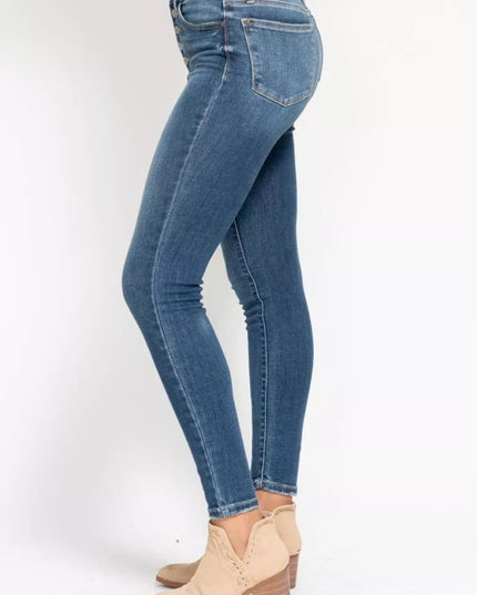 Judy Blue Full Size High Rise Button Fly Skinny Jeans Plus Size - THE AMERICAN BLUE