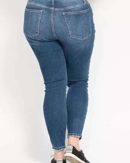 Judy Blue Full Size High Rise Button Fly Skinny Jeans Plus Size - THE AMERICAN BLUE