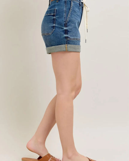 Judy Blue Full Size High Rise Cuff Denim Shorts Plus Size - THE AMERICAN BLUE