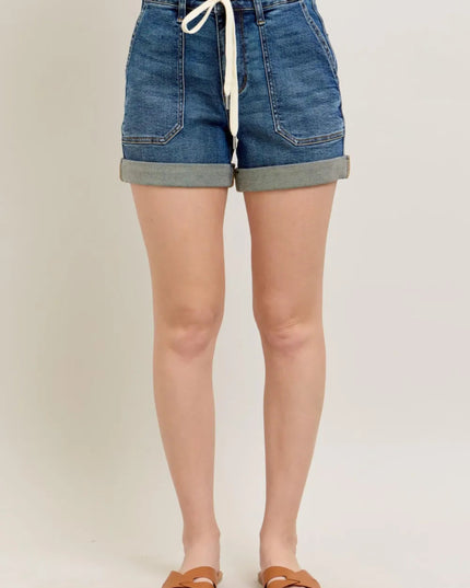 Judy Blue Full Size High Rise Cuff Denim Shorts Plus Size - THE AMERICAN BLUE