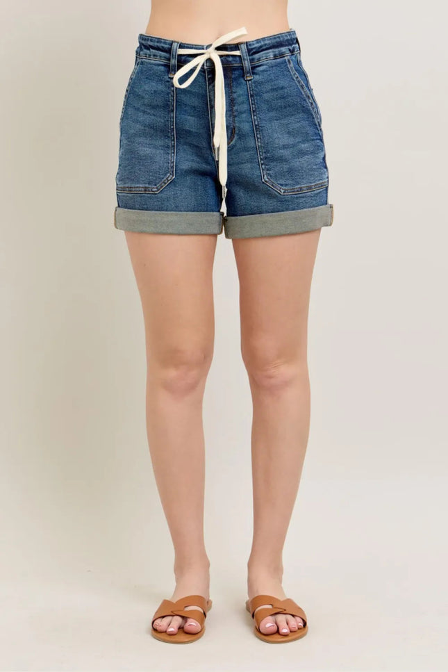 Judy Blue Full Size High Rise Cuff Denim Shorts Plus Size - THE AMERICAN BLUE