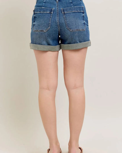 Judy Blue Full Size High Rise Cuff Denim Shorts Plus Size - THE AMERICAN BLUE