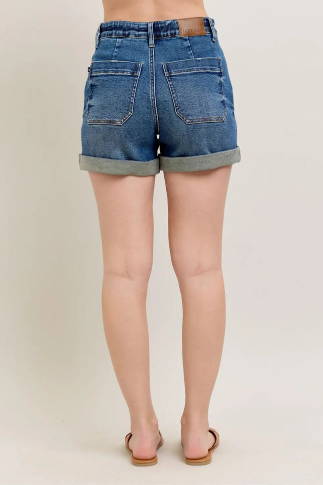 Judy Blue Full Size High Rise Cuff Denim Shorts Plus Size - THE AMERICAN BLUE