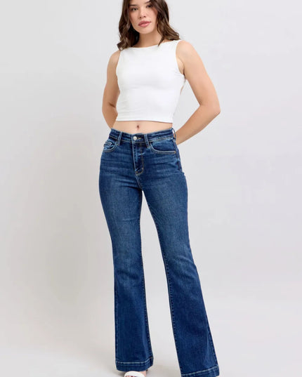 Judy Blue Full Size High Rise Flare Jeans with Pockets Plus Size - THE AMERICAN BLUE