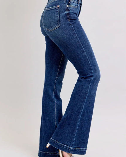 Judy Blue Full Size High Rise Flare Jeans with Pockets Plus Size - THE AMERICAN BLUE