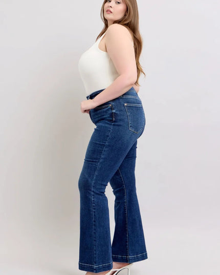 Judy Blue Full Size High Rise Flare Jeans with Pockets Plus Size - THE AMERICAN BLUE