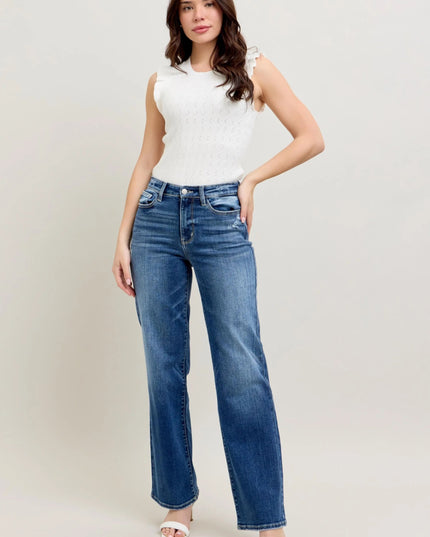 Judy Blue Full Size High Waist 90's Straight Leg Jeans Plus Size - THE AMERICAN BLUE