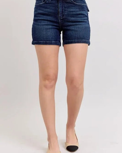 Judy Blue Full Size High Waist Back Flap Pocket Denim Shorts Plus Size - THE AMERICAN BLUE
