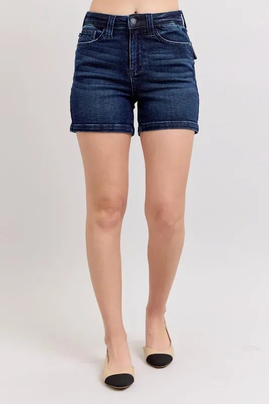 Judy Blue Full Size High Waist Back Flap Pocket Denim Shorts Plus Size - THE AMERICAN BLUE