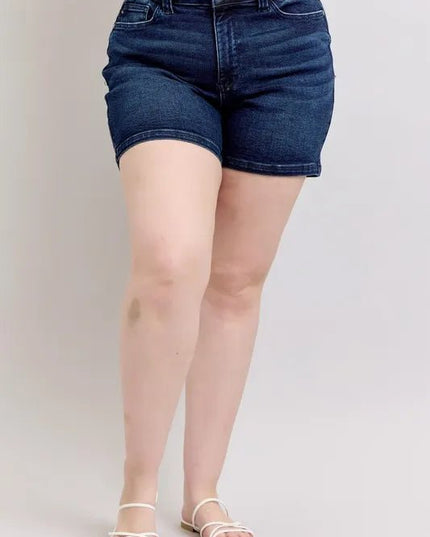 Judy Blue Full Size High Waist Back Flap Pocket Denim Shorts Plus Size - THE AMERICAN BLUE