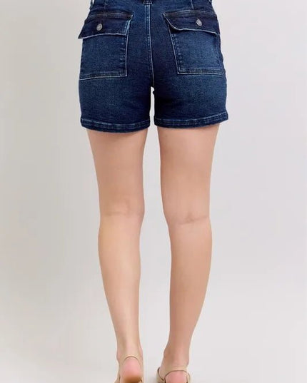 Judy Blue Full Size High Waist Back Flap Pocket Denim Shorts Plus Size - THE AMERICAN BLUE