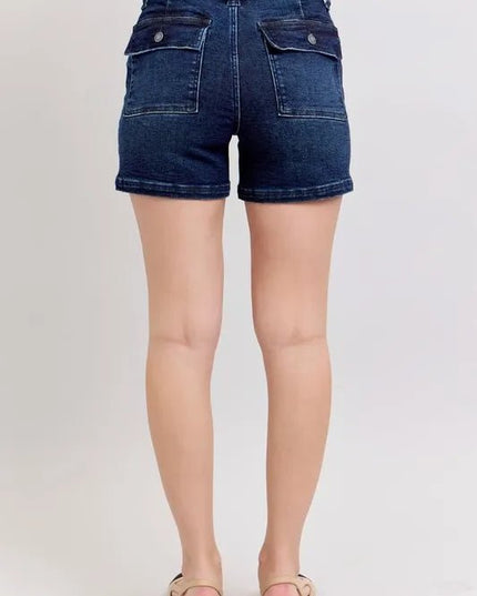 Judy Blue Full Size High Waist Back Flap Pocket Denim Shorts Plus Size - THE AMERICAN BLUE