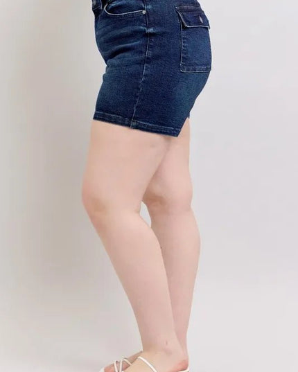 Judy Blue Full Size High Waist Back Flap Pocket Denim Shorts Plus Size - THE AMERICAN BLUE