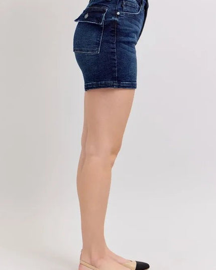 Judy Blue Full Size High Waist Back Flap Pocket Denim Shorts Plus Size - THE AMERICAN BLUE