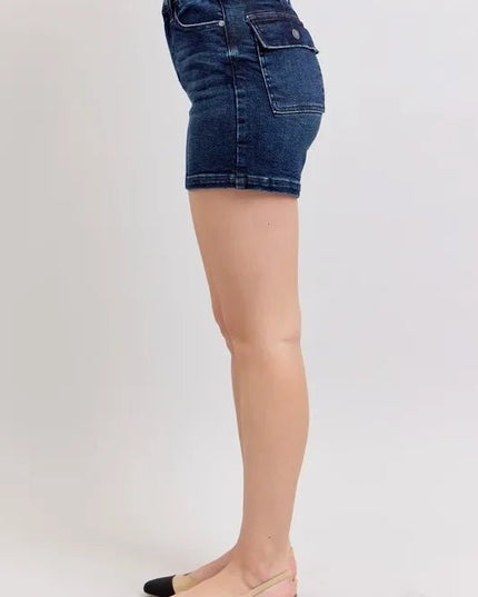 Judy Blue Full Size High Waist Back Flap Pocket Denim Shorts Plus Size - THE AMERICAN BLUE