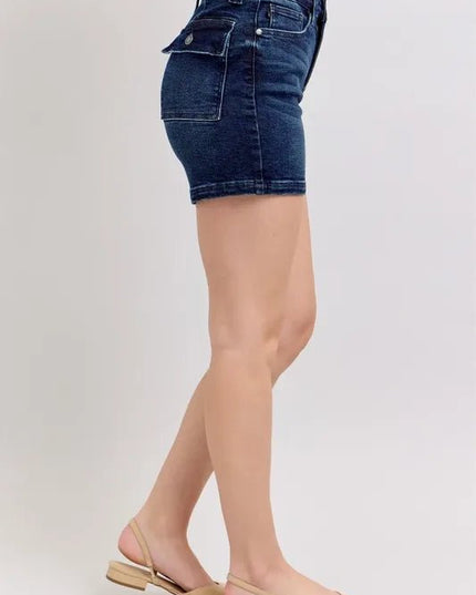 Judy Blue Full Size High Waist Back Flap Pocket Denim Shorts Plus Size - THE AMERICAN BLUE