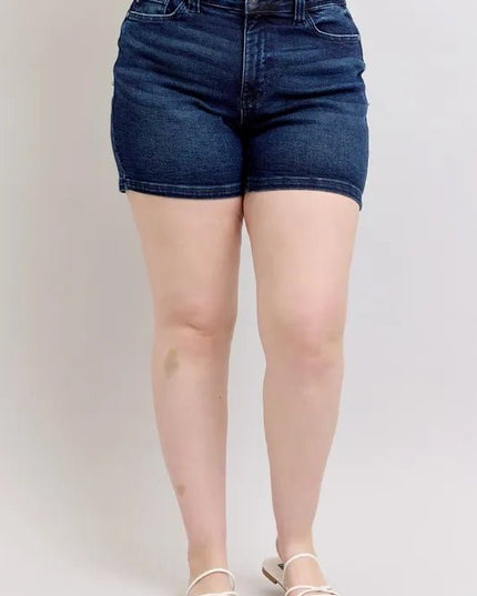 Judy Blue Full Size High Waist Back Flap Pocket Denim Shorts Plus Size - THE AMERICAN BLUE