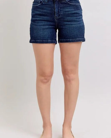 Judy Blue Full Size High Waist Back Flap Pocket Denim Shorts Plus Size - THE AMERICAN BLUE