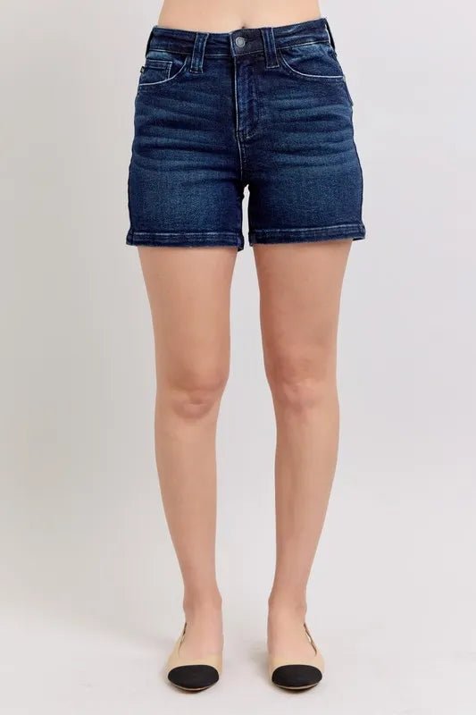 Judy Blue Full Size High Waist Back Flap Pocket Denim Shorts Plus Size - THE AMERICAN BLUE