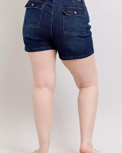 Judy Blue Full Size High Waist Back Flap Pocket Denim Shorts Plus Size - THE AMERICAN BLUE