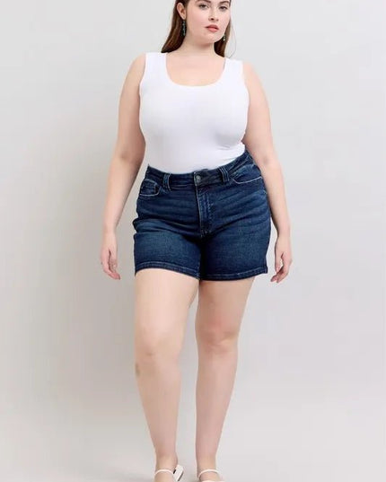Judy Blue Full Size High Waist Back Flap Pocket Denim Shorts Plus Size - THE AMERICAN BLUE