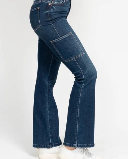 Judy Blue Full Size High Waist Cargo Bootcut Jeans Plus Size - THE AMERICAN BLUE