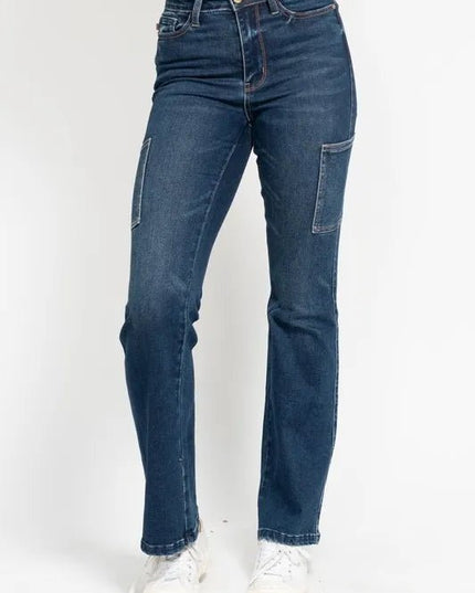 Judy Blue Full Size High Waist Cargo Bootcut Jeans Plus Size - THE AMERICAN BLUE