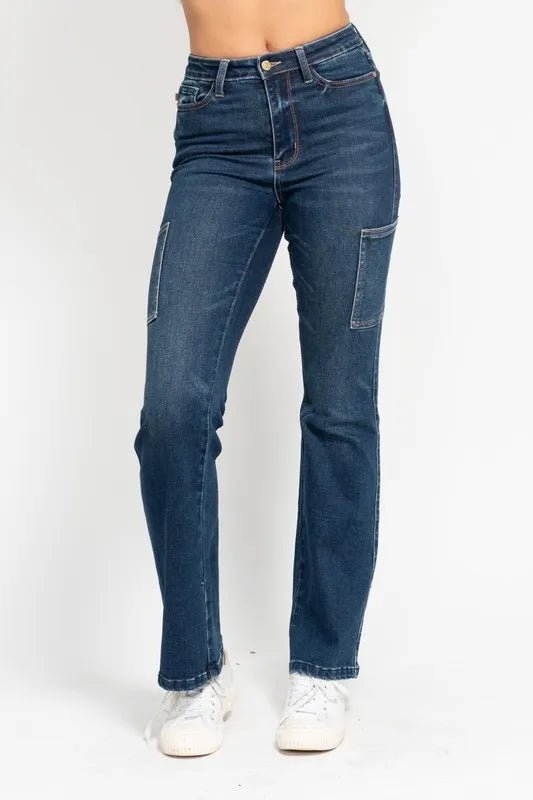 Judy Blue Full Size High Waist Cargo Bootcut Jeans Plus Size - THE AMERICAN BLUE