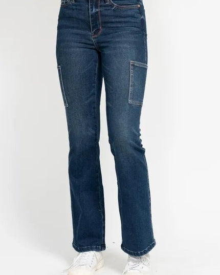 Judy Blue Full Size High Waist Cargo Bootcut Jeans Plus Size - THE AMERICAN BLUE