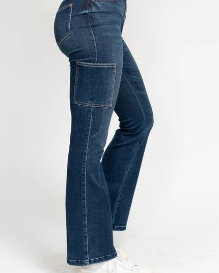 Judy Blue Full Size High Waist Cargo Bootcut Jeans Plus Size - THE AMERICAN BLUE