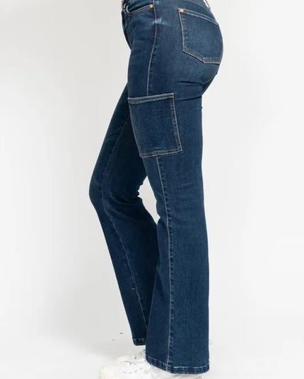 Judy Blue Full Size High Waist Cargo Bootcut Jeans Plus Size - THE AMERICAN BLUE