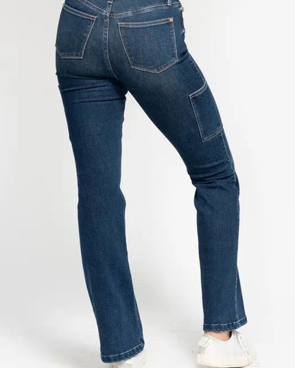 Judy Blue Full Size High Waist Cargo Bootcut Jeans Plus Size - THE AMERICAN BLUE
