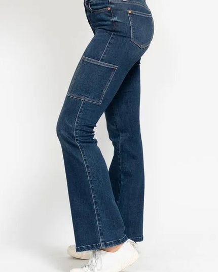Judy Blue Full Size High Waist Cargo Bootcut Jeans Plus Size - THE AMERICAN BLUE