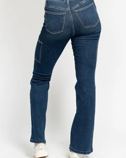 Judy Blue Full Size High Waist Cargo Bootcut Jeans Plus Size - THE AMERICAN BLUE