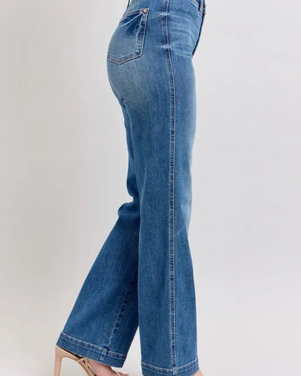 Judy Blue Full Size High Waist Contrast Thread Straight Plus Size - THE AMERICAN BLUE