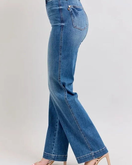 Judy Blue Full Size High Waist Contrast Thread Straight Plus Size - THE AMERICAN BLUE
