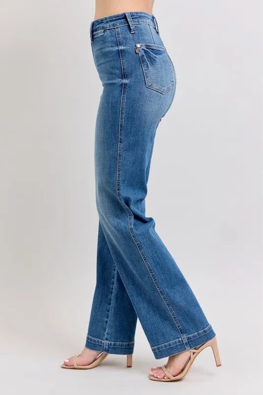 Judy Blue Full Size High Waist Contrast Thread Straight Plus Size - THE AMERICAN BLUE