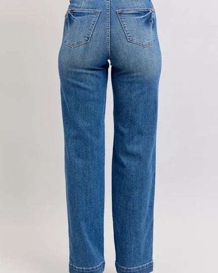 Judy Blue Full Size High Waist Contrast Thread Straight Plus Size - THE AMERICAN BLUE